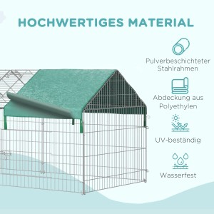 PawHut Freigehege Laufgitter mit grüner Abdeckung, pulverbeschichteter Stahlrahmen.