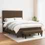 Dunkelbraunes Boxspringbett (140x190 cm) mit Matratze und Bank, Stoffbezug.