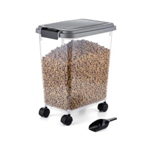 Relaxdays Futterbehälter Kunststoff Transparent mit Rollen und Schaufel 20 Liter