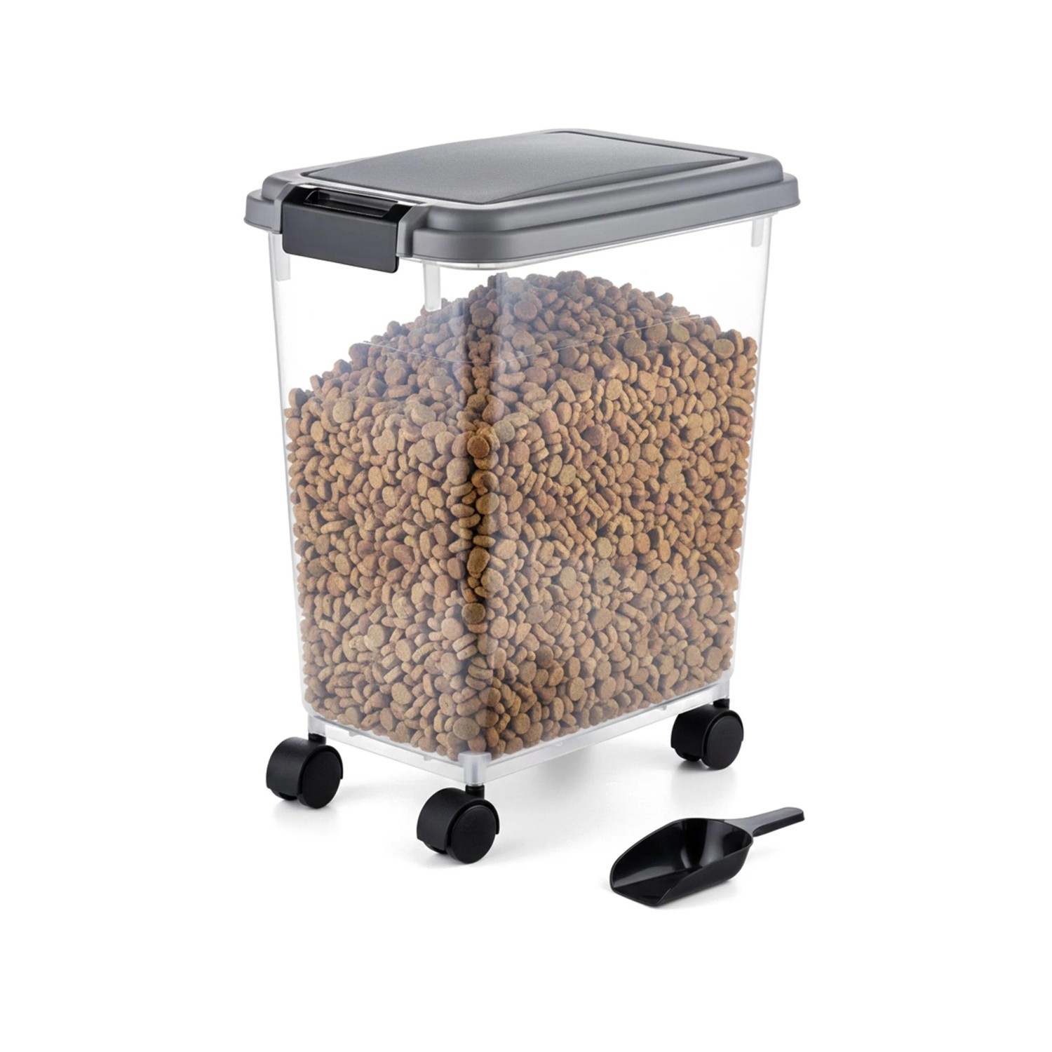 Relaxdays Futterbehälter Kunststoff Transparent mit Rollen und Schaufel 20 Liter