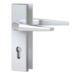 Basi Türbeschlag Alu F1, Drückergarnitur mit eckigem Kurzschild für Innen- und Außentüren.