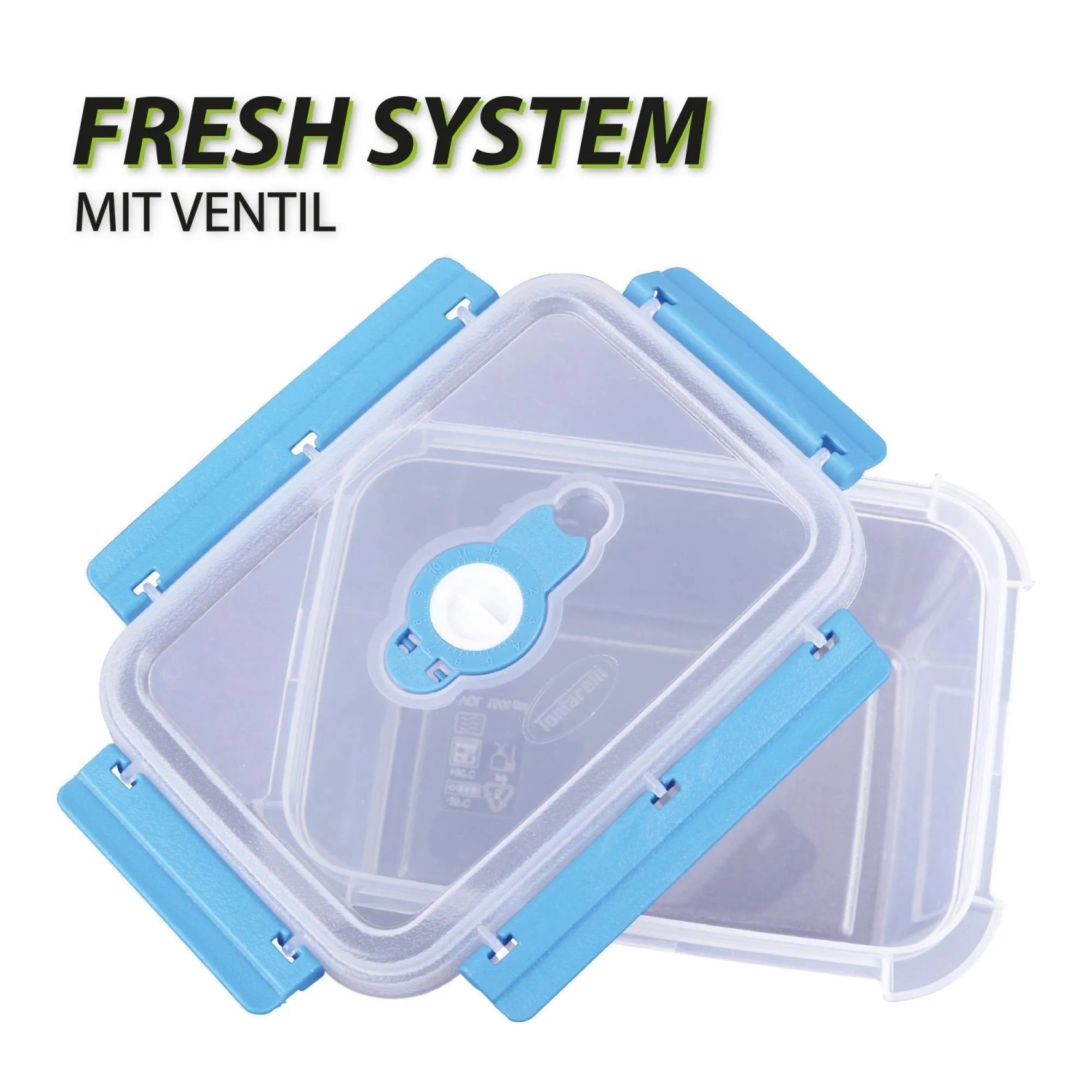 Bestlivings Frischhaltebox, 1,5L, blau, mit Deckel und Fresh System Ventil.