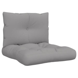 Graues 2-teiliges Palettenkissen-Set aus Polyesterstoff. Sitz- und Rückenkissen für Garten & Outdoor.