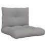 Graues 2-teiliges Palettenkissen-Set aus Polyesterstoff. Sitz- und Rückenkissen für Garten & Outdoor.