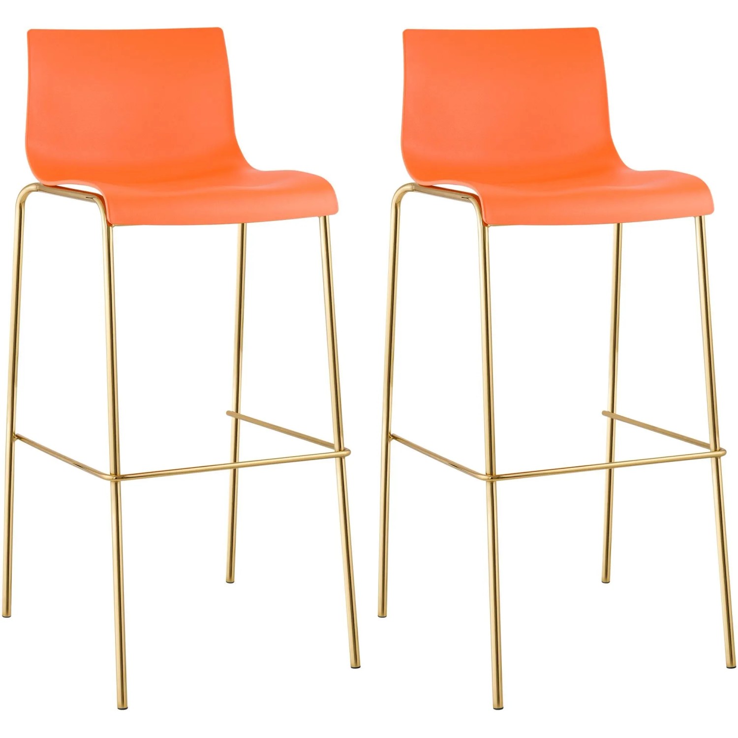 DELUKE 2er Set Barhocker TENAR Kunststoff Orange 43x48x100cm Gold Barstuhl Mit Lehne Tresenhocker Tresenstuhl