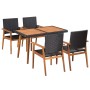 5-teilige Garten Essgruppe aus Poly Rattan in Schwarz und Braun mit Akazienholz Tisch und Stühlen.