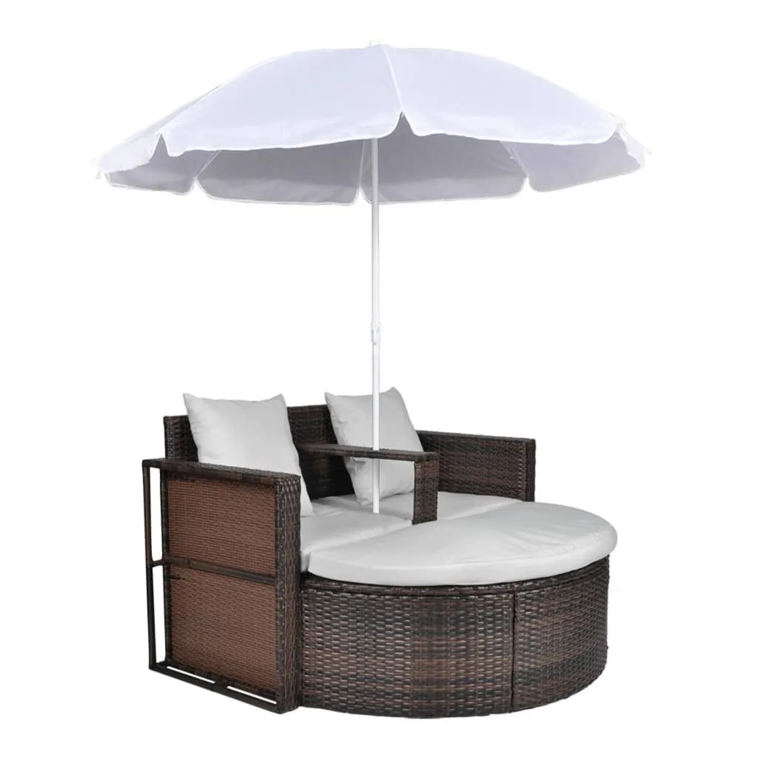 vidaXL Gartenbett mit Sonnenschirm Braun Poly Rattan 40734