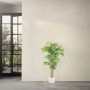 ML-Design künstlicher Bambus, 120 cm, mit Echtholzstamm im weißen Topf. Dekorative Kunstpflanze für Innen und Außen.