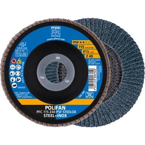 Pferd Fächerscheibe Polifan PSF Steelox, 115 mm Durchmesser, Zubehör für Winkelschleifer.