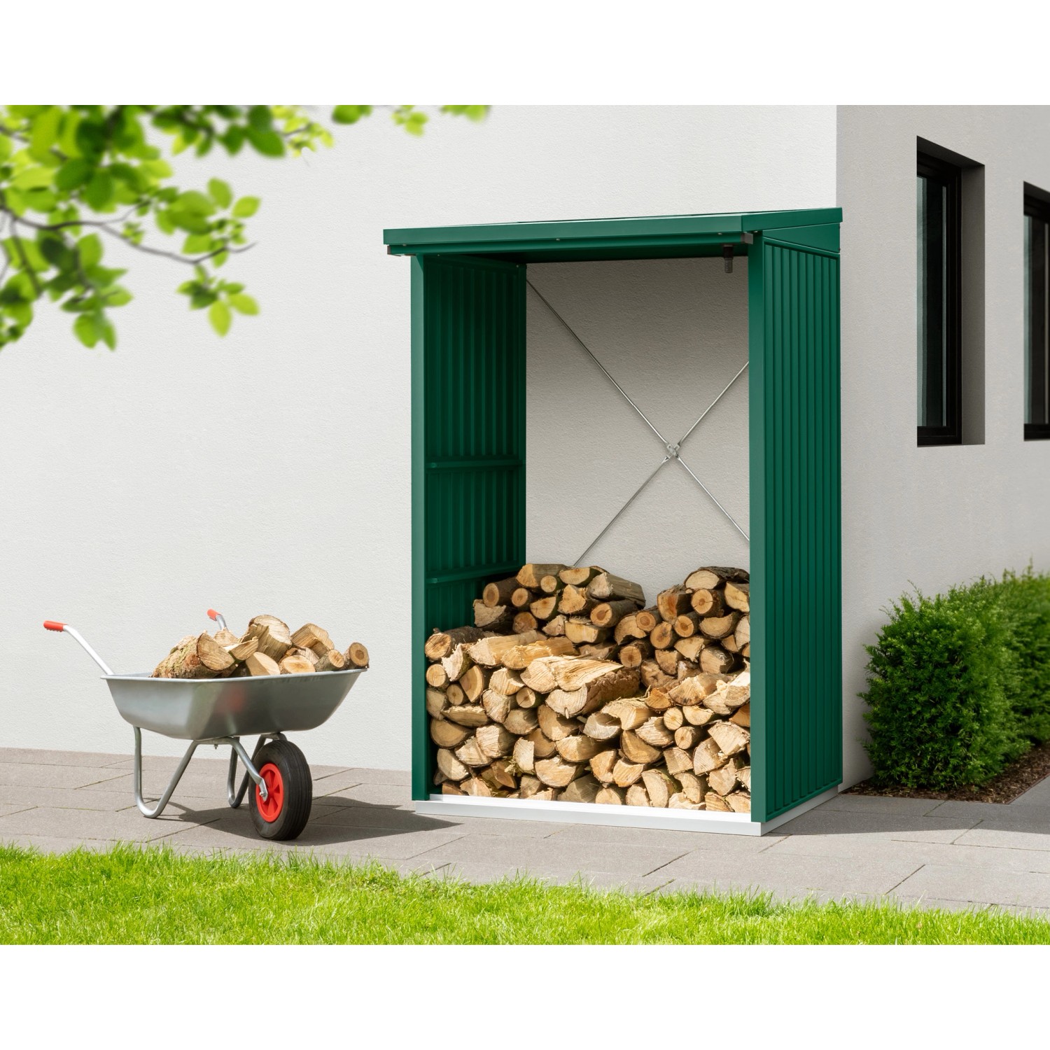 EcoStar Kaminholzregal Trend-V Typ 1 aus Metall RAL6005 Moosgrün