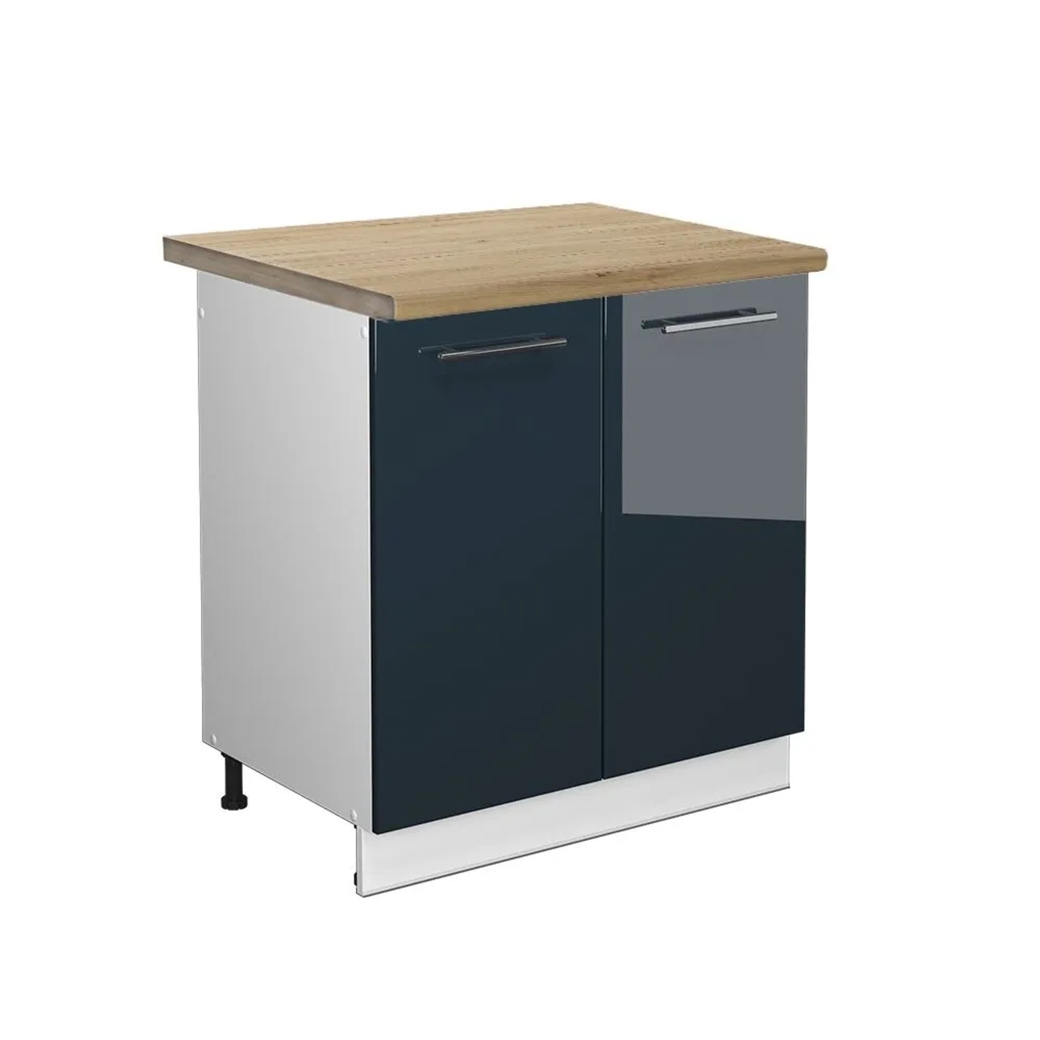 Vicco Spülenunterschrank Fame-Line DunkelBlau Hochglanz Weiß 80 cm AP Eiche