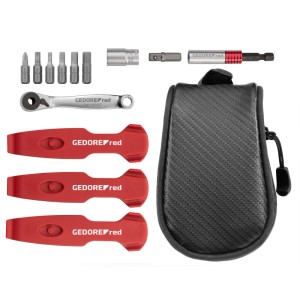 Gedore red Bike-Set Unterwegs: Fahrradwerkzeug-Set mit Reifenhebern, Bits, Knarre und Tasche.