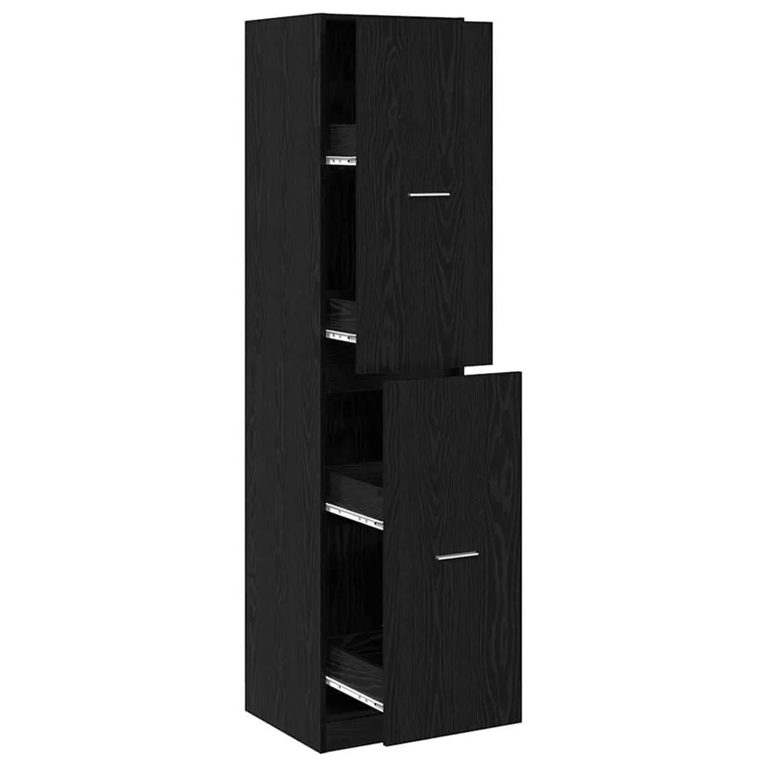vidaXL Apothekerschrank, schwarz, Eichenoptik, mit offenen Fächern. Wohnzimmerschrank.