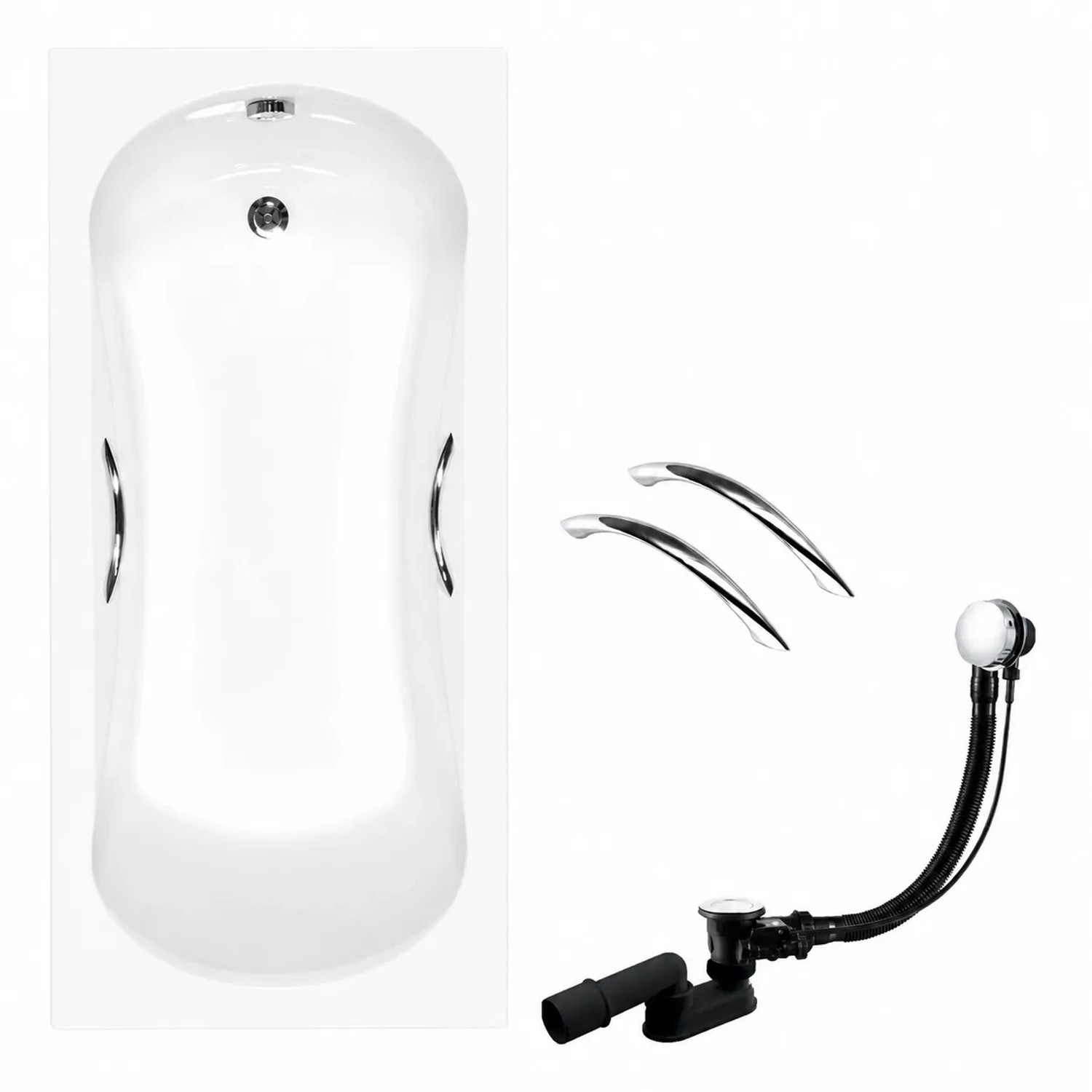 KOLMAN Badewanne Rechteck 150 x 70 Cm Mit Wannenträger Und Handgriffen Inkl. Ablauf Und Füße
