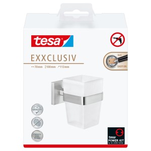 Tesa Exxclusiv Zahnputzbecher in Edelstahloptik zur Wandmontage ohne Bohren.