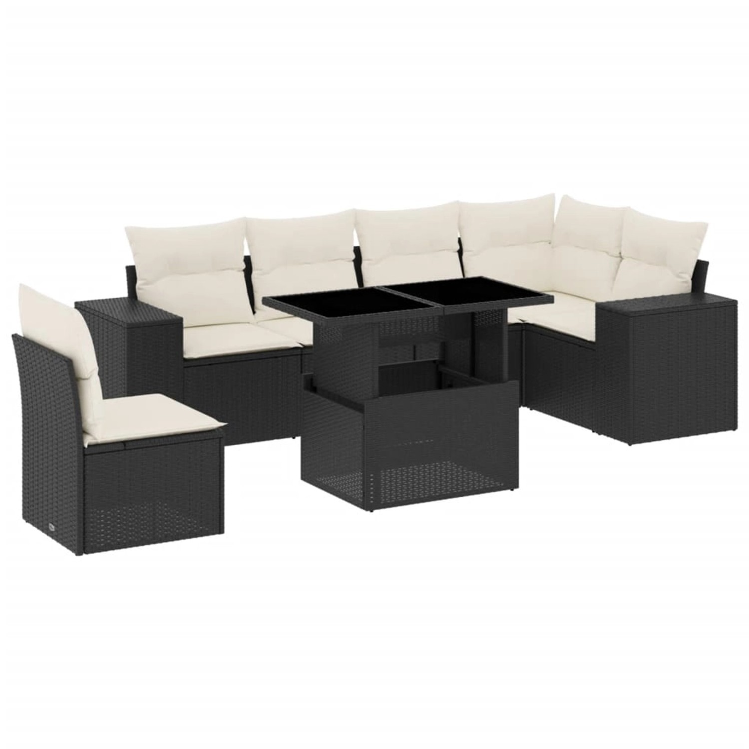 vidaXL 7-Tlg Garten-Sofagarnitur mit Kissen Schwarz Poly Rattan 3269196 günstig online kaufen
