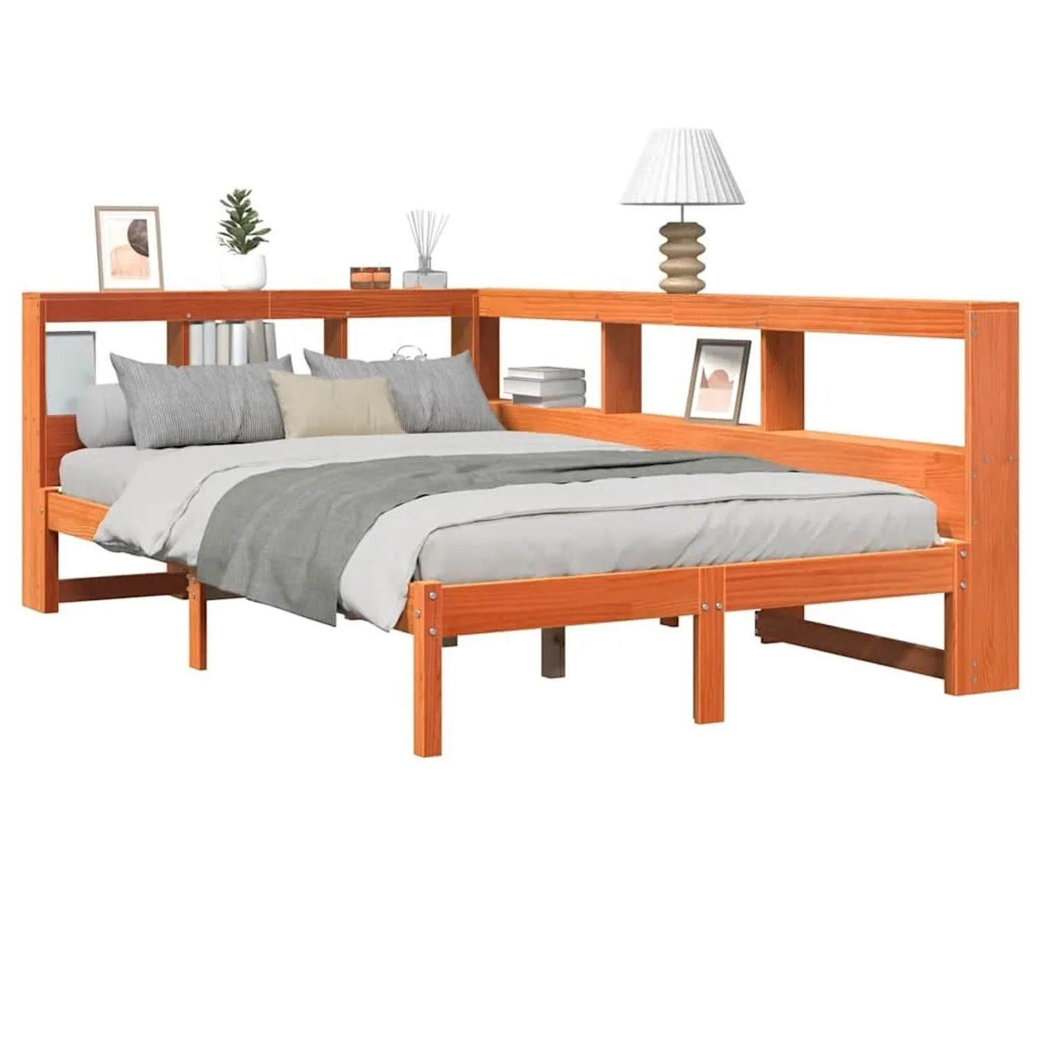 vidaXL Massivholzbett mit Regal ohne Matratze Wachsbraun 135x190 cm 3324334 günstig online kaufen