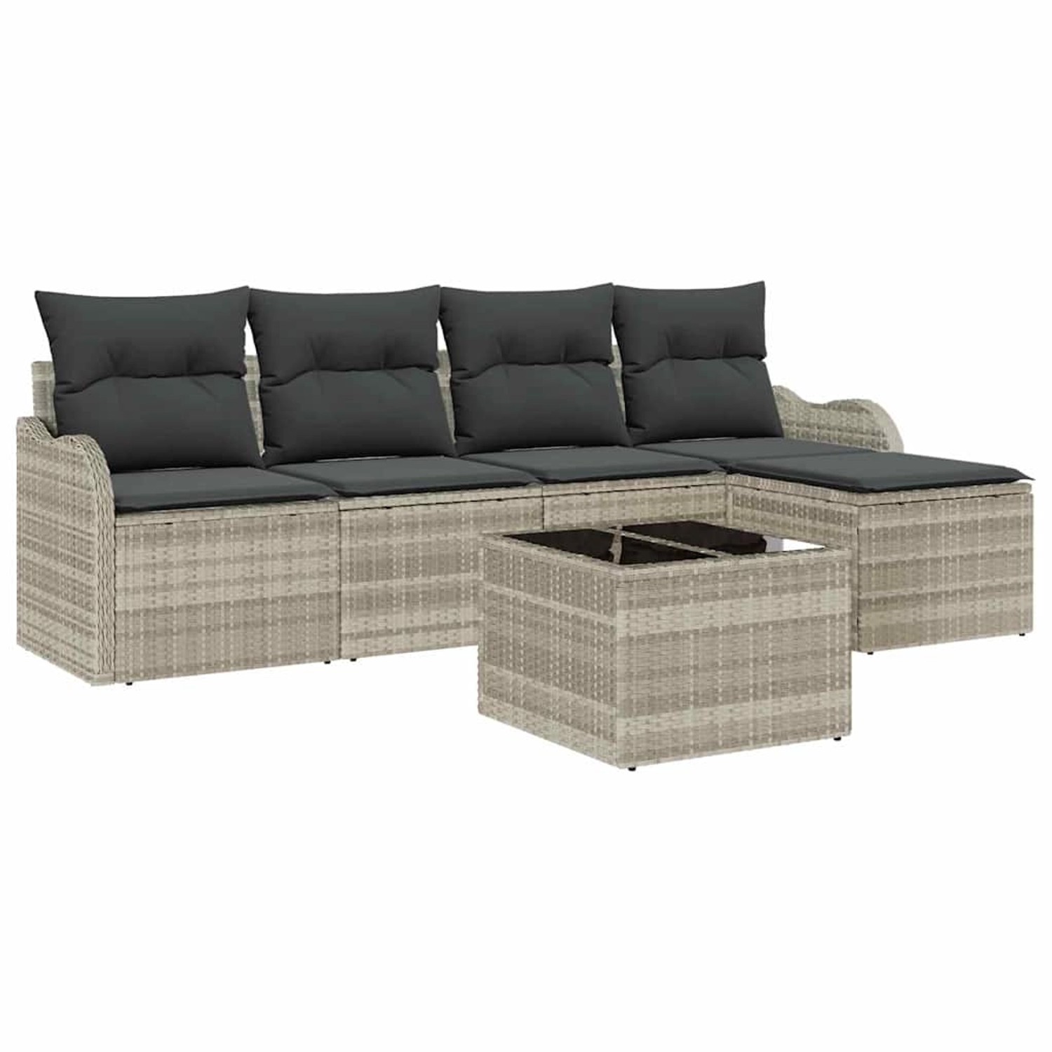 vidaXL Garten-Sofa-Set mit Kissen mit Speicher 6-Tlg Grau Poly Rattan 33543 günstig online kaufen