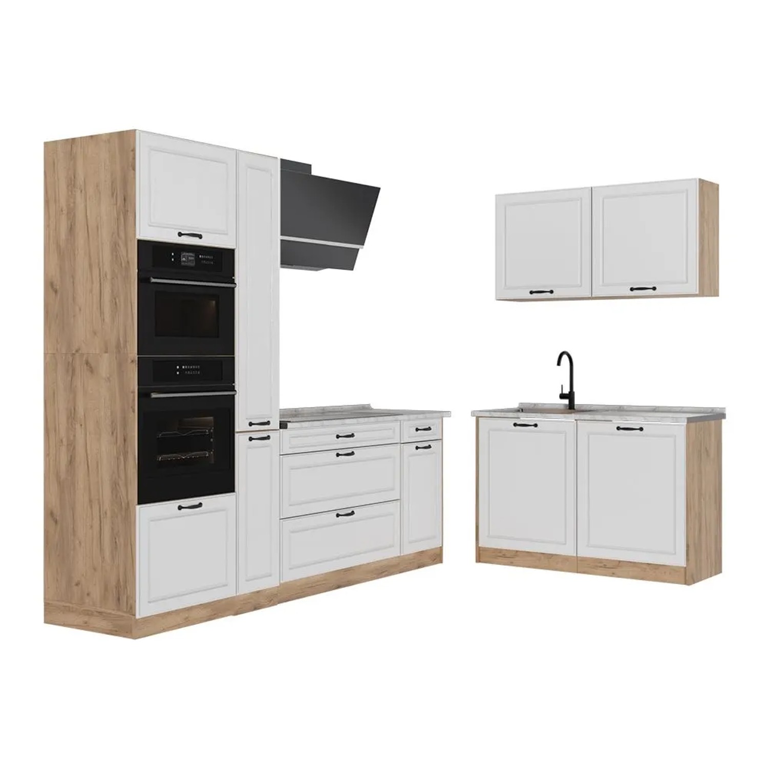 Vicco Eckküche R-Line Weiß Landhaus/Goldkraft Eiche 230 x 207 Arbeitsplatte Marmor Art Nr 68180