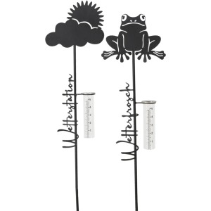 Boltze Regenmesser Klima, sortiert: Gartendeko mit Wetterstation und Wetterfrosch aus Eisen.
