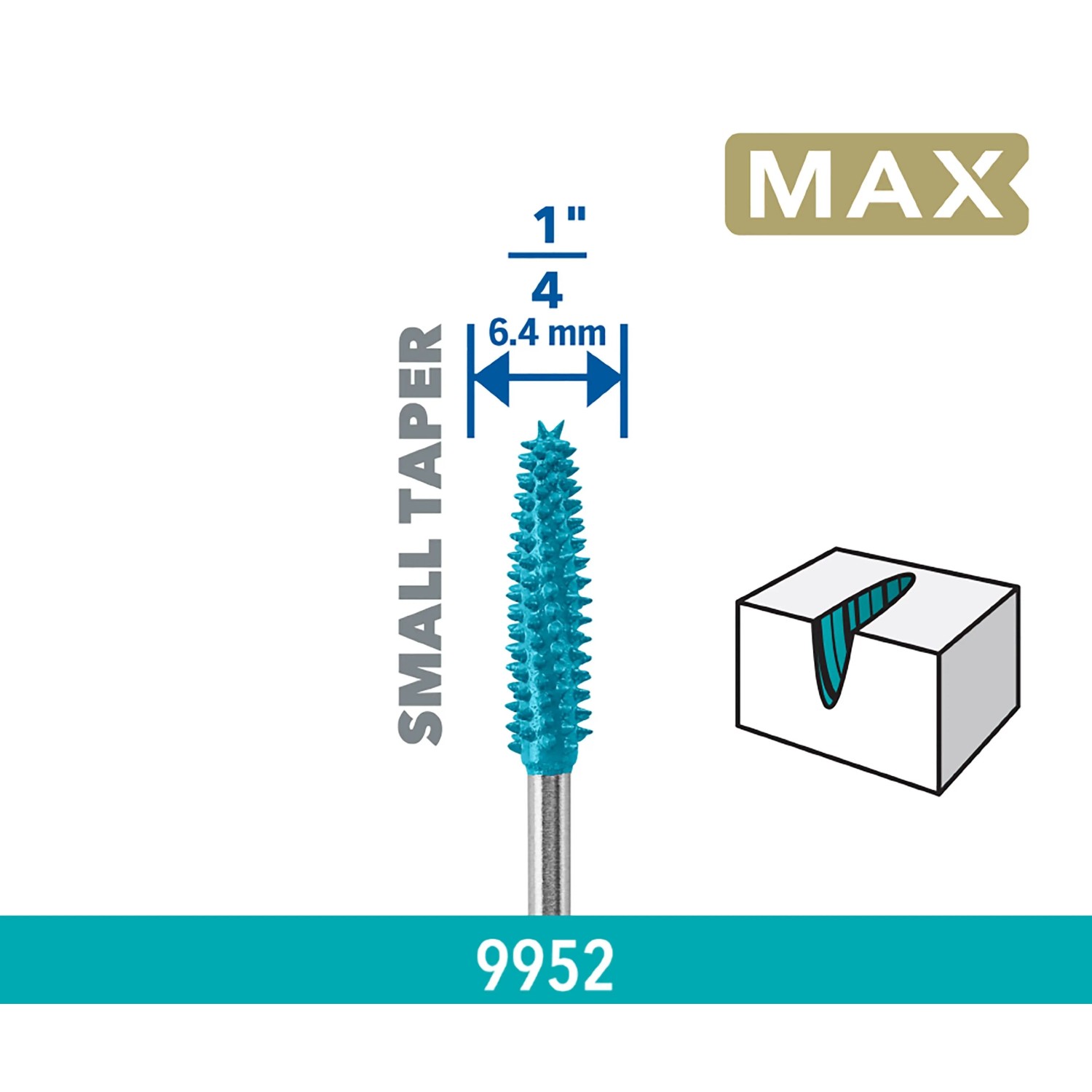 Dremel Raspelfräser Max 9952, blau, kegelförmig, Ø 6,35 mm. Zubehör für Miniaturwerkzeuge zum Materialabtrag.