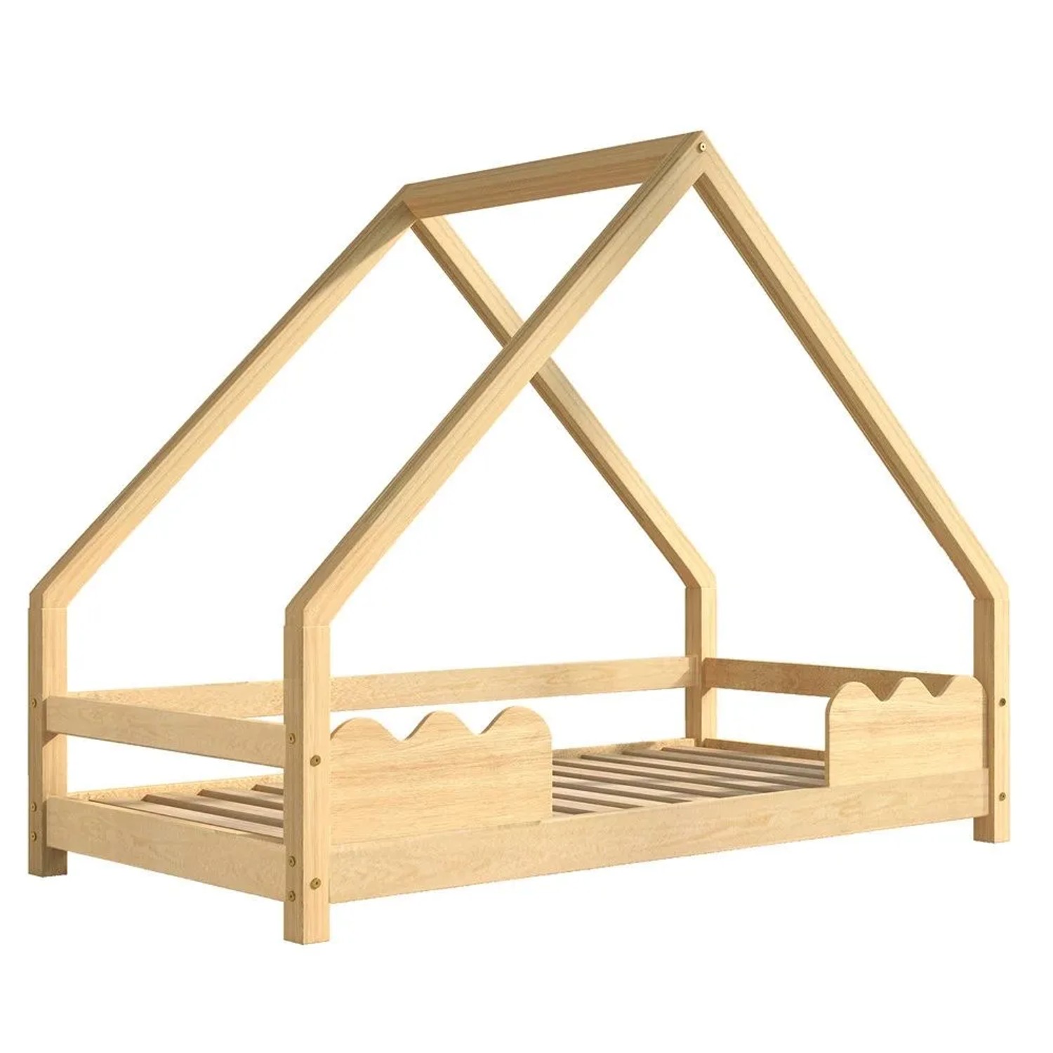KOMHTOM Hochbett  Kinderbett 90x200Cm Mit Absturzsicherung  Verspieltes Bett  Jugendbett  Massivholz Natur