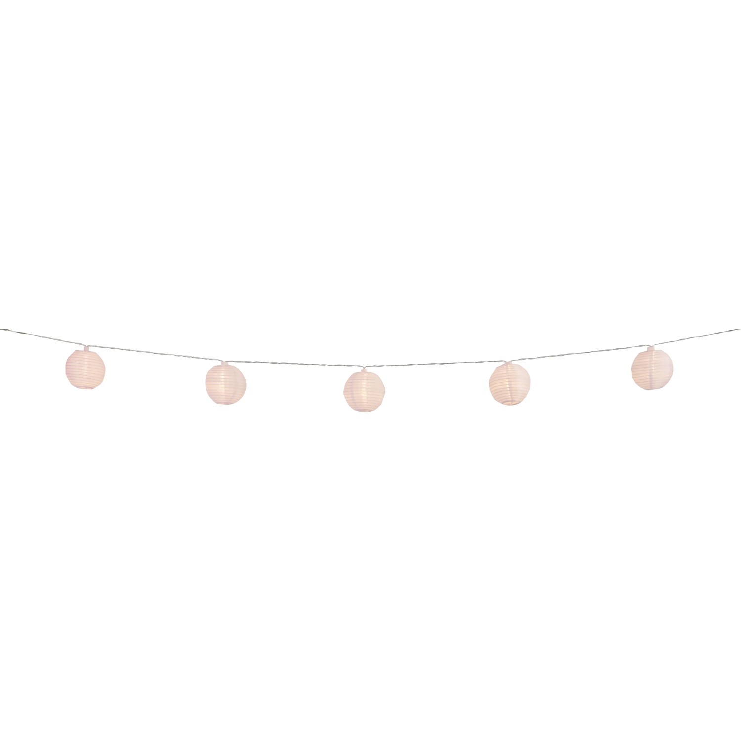 LED-Solar-Lichterkette Fombio mit weißen Lampions für Garten und Balkon.