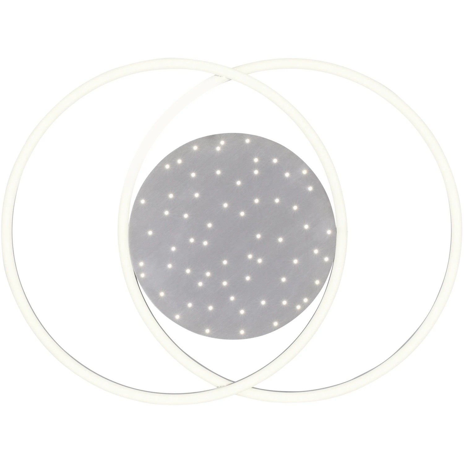 Stahlfarbene LED-Deckenleuchte Yuki mit Sternenhimmel, 66,8x50cm, dimmbar.