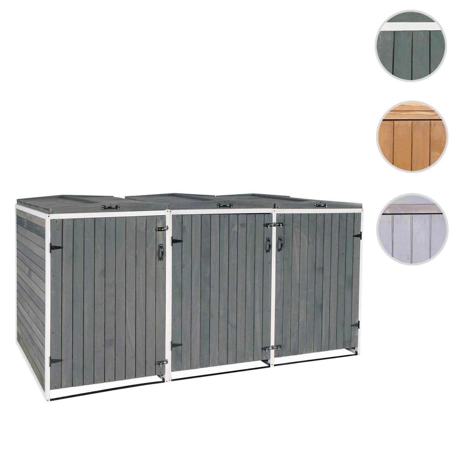 Proregal XL Mülltonnenbox für 3 Tonnen, braunes Tannenholz, mit Deckel und Türen.