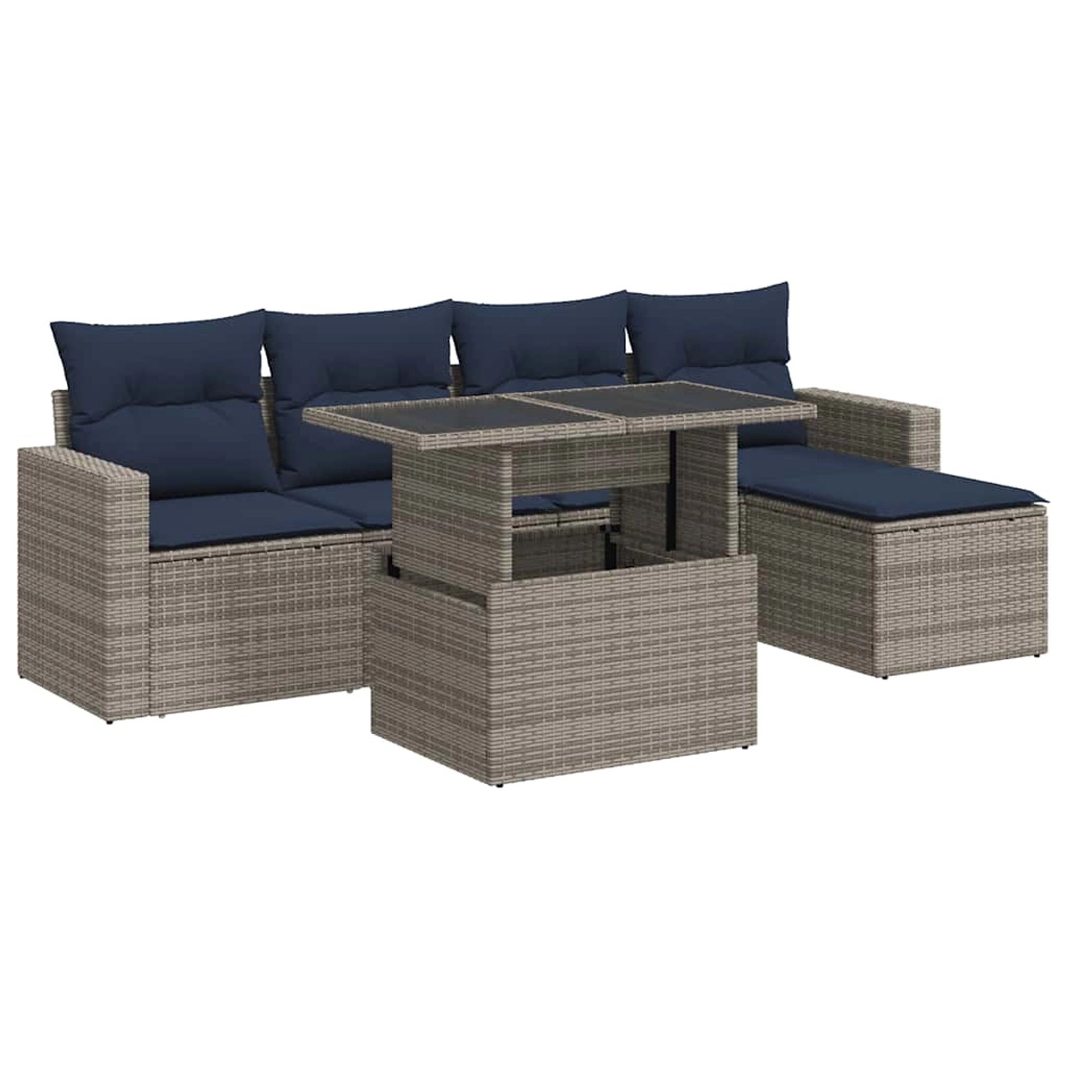 vidaXL 6-Tlg Garten-Sofagarnitur mit Kissen Grau Poly Rattan Akazie 3326302 günstig online kaufen
