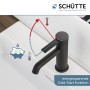 Schütte Waschtischarmatur Los Angeles, Schwarz Matt, mit Cold-Start Funktion und Hinweisen zur Temperatur.