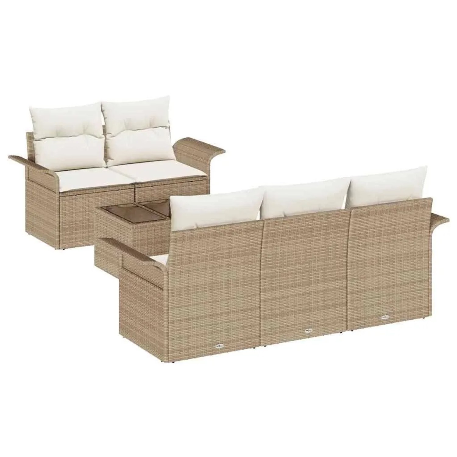 vidaXL Garten-Sofa-Set mit Kissen mit Speicher 6-Tlg Beige und Creme 3353910