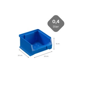 Blaue PROREGAL Sichtlagerbox 1.0 (10x10x6 cm, 0,4 Liter) für Aufbewahrungssysteme.