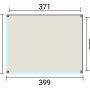 Grundriss der weka Gartenlaube Lumley, 399x307 cm, mit 2 Glasschiebetüren und 2 Holzwänden.