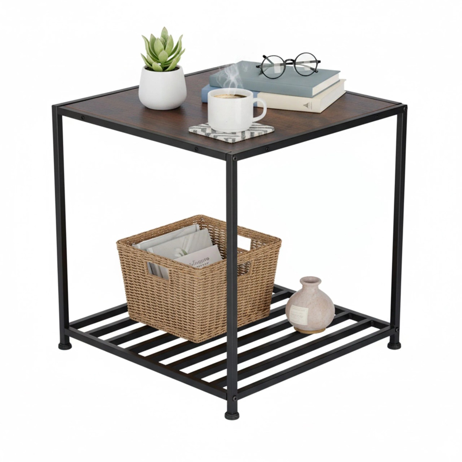 Relaxdays Beistelltisch Industrial Stahl Schwarz Mit Ablage 50 cm x 50,5 cm x 50,5 cm 4,5 kg