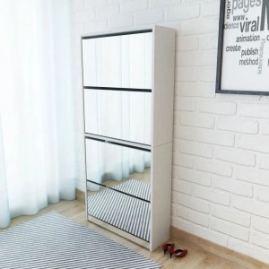 vidaXL Schuhschrank mit 4 Fächern Spiegel Weiß 63x17x134 cm 273936