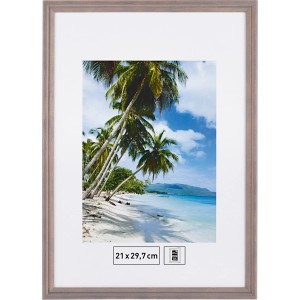 Grauer Holzbilderrahmen mit geriffelter Oberfläche, Format 21x29,7 cm.