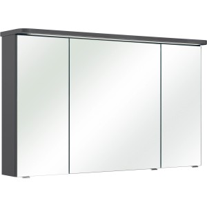 Pelipal Spiegelschrank Serie 4005, Steingrau, 120 cm breit, mit drei Spiegeltüren und Kranzbeleuchtung.