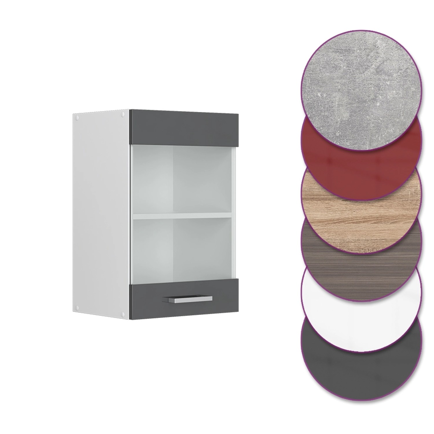 Vicco Küchenglasschrank R-Line, anthrazit/weiß, 40 cm, mit Farbauswahl.