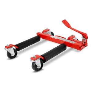 EBERTH hydraulische Rangierhilfe, rot, mit 680 kg Tragkraft und Rollen für Reifen bis 300 mm Breite.