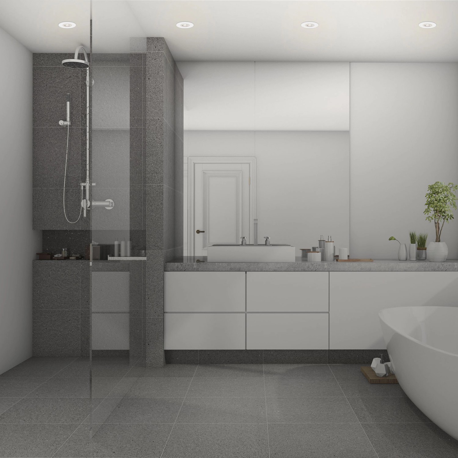 Brilo LED-Einbaustrahler Kulana, 4er-Set, in Weiß matt im Badezimmer.