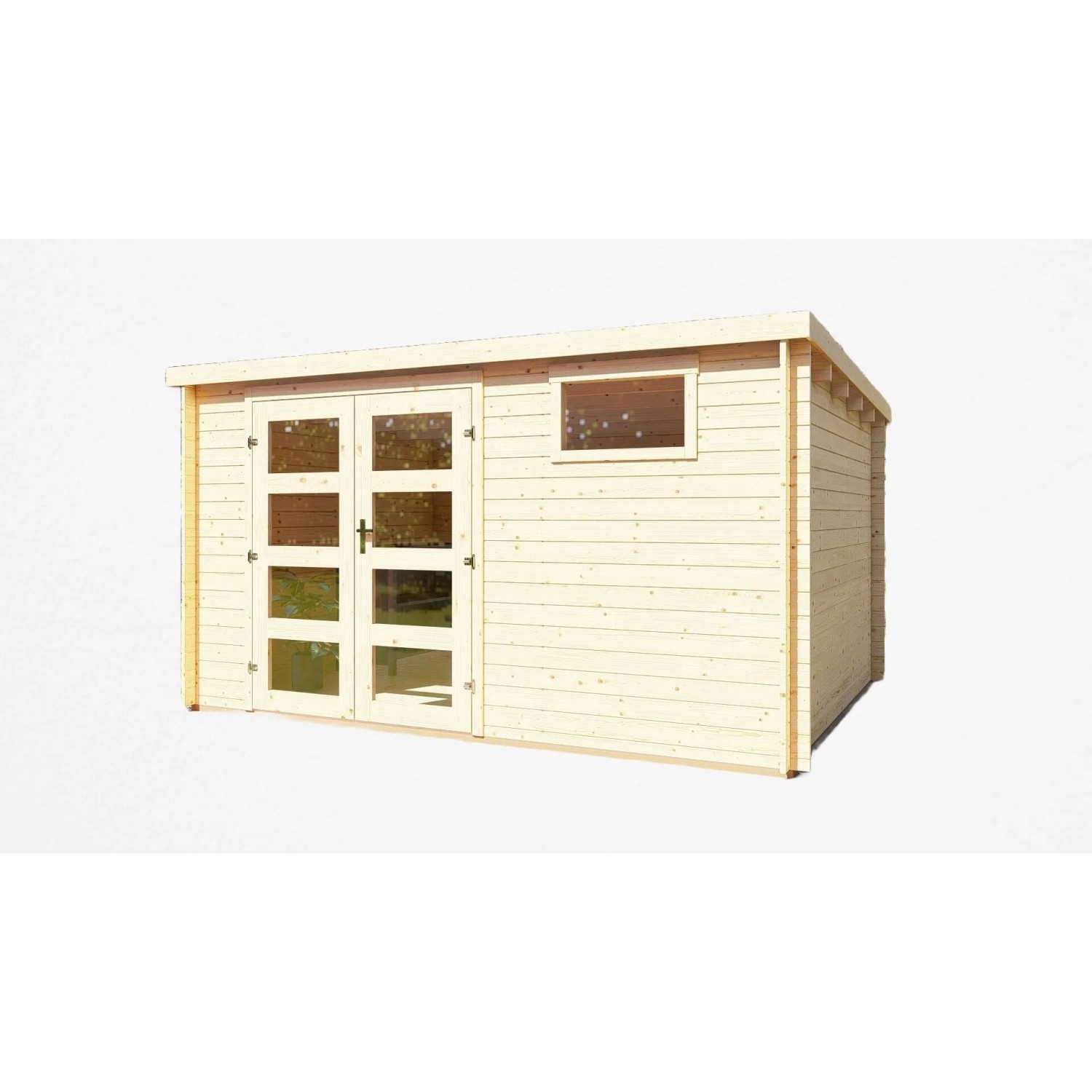 Finn Art Blockhaus 28mm Flachdach Gartenhaus Holz 3,9x2,4m Funny 7 mit Fußboden und Premium Dachbahn