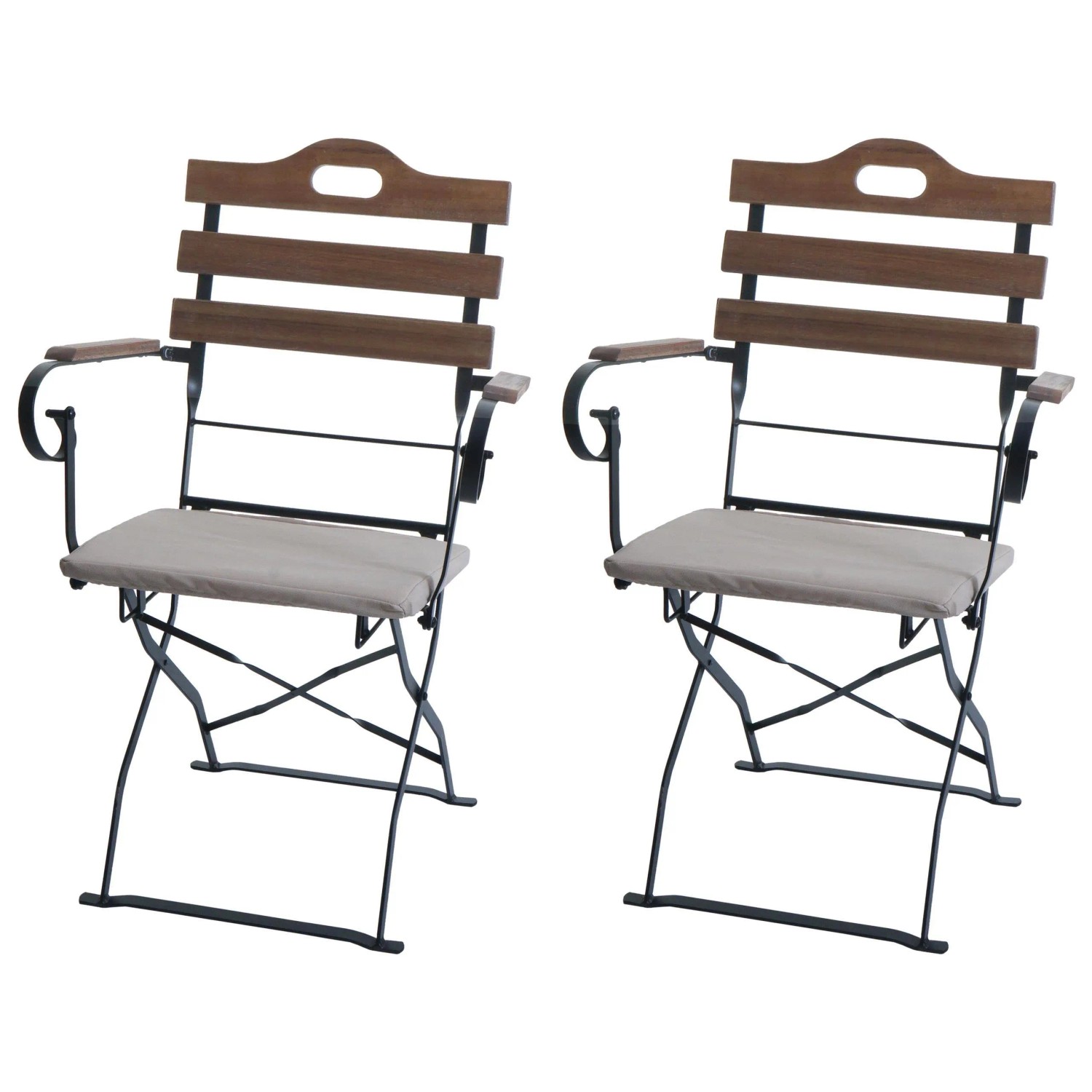 MCW 2er-Set Biergartenstuhl J40 Gastronomie-Qualität Hellbraun Polster Beige