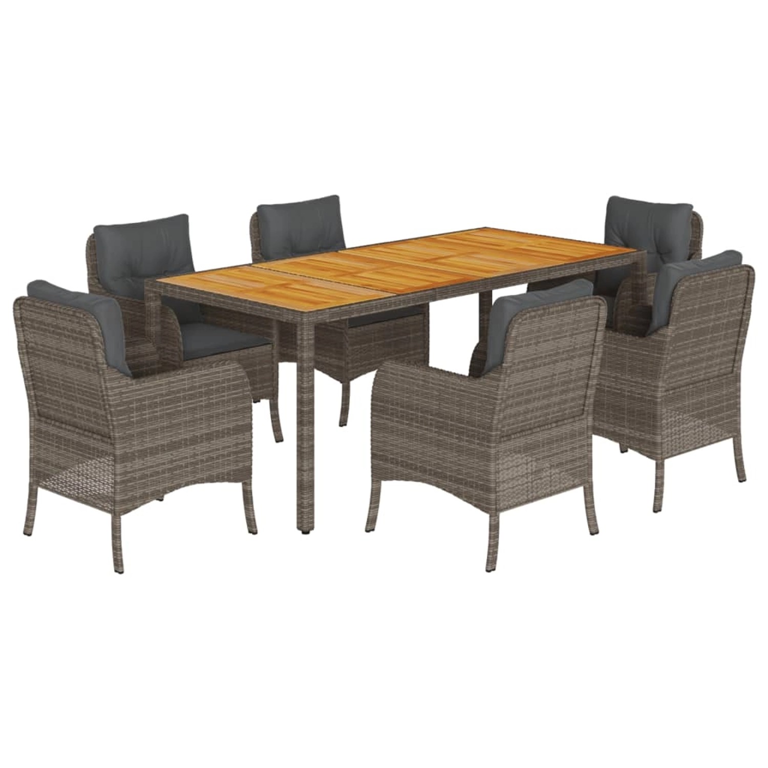 vidaXL 7-Tlg Garten-Essgruppe mit Kissen Grau Poly Rattan 3211876 günstig online kaufen