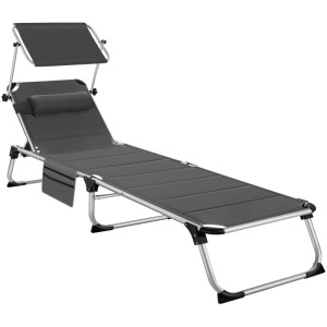 Tectake Aluminium Sonnenliege Lorella Gepolstert  Klappbar Wetterfest und Uv Beständig  200 x 60 50 x 115 cm Grau