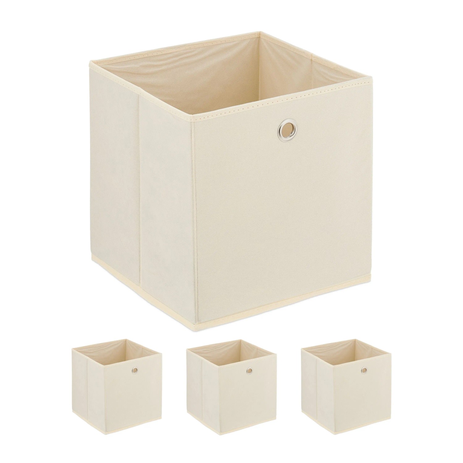 Relaxdays Aufbewahrungsbox 4er Set Vlies Pappe Eisen Creme Faltbar 30 cm x 30 cm x 30 cm 530 g