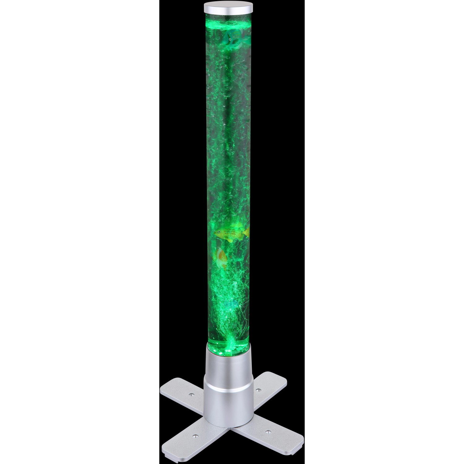 Silberne Globo LED Stehlampe Mendoza mit Wasser, Fischen und RGB-Farbwechsler.