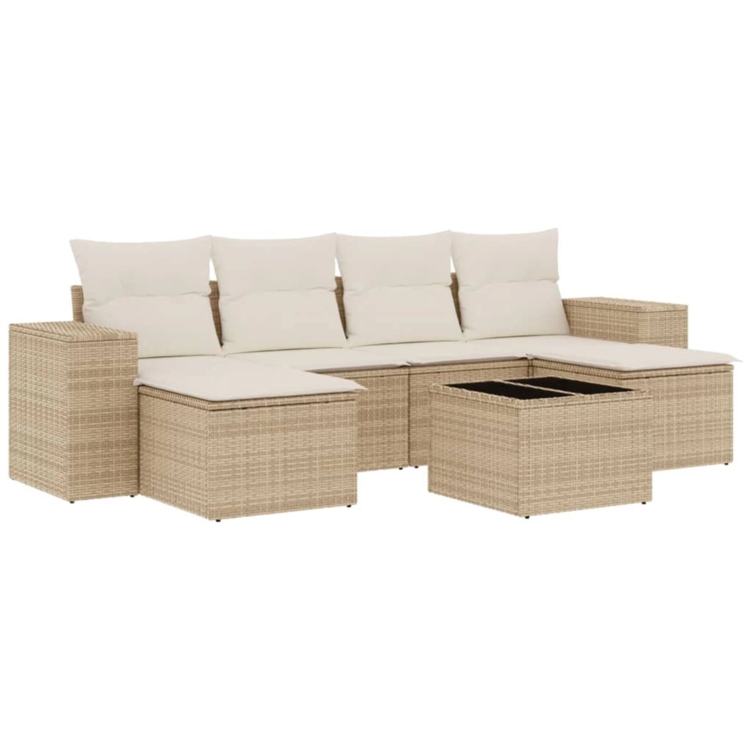 vidaXL 7-Tlg Garten-Sofagarnitur mit Kissen Beige Poly Rattan 3222927 günstig online kaufen