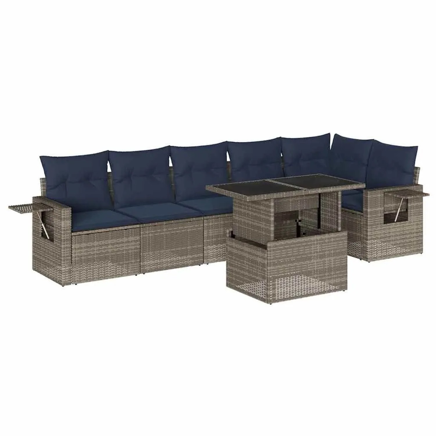 vidaXL 7-Tlg Gartensofa-Set mit Kissen Grau Polyrattan 3267921 günstig online kaufen