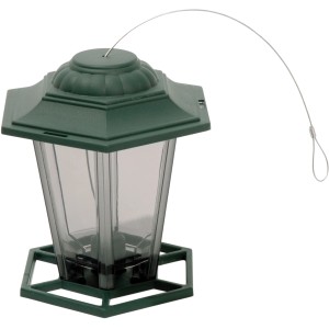 Dobar Vogelfutterspenderautomat aus grünem Kunststoff mit sechs Anflugstellen.